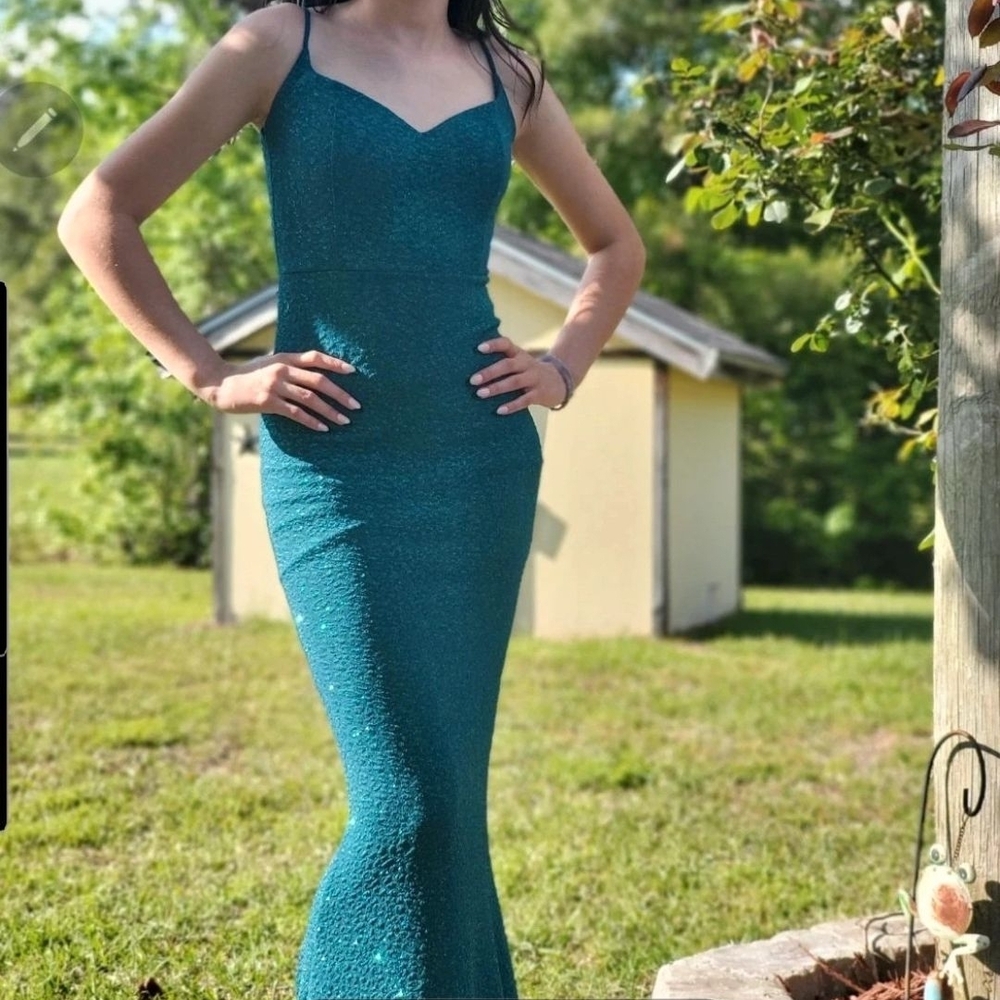 Sparkling Teal Spaghetti-Strap Mermaid Maxi Dress Xsmall